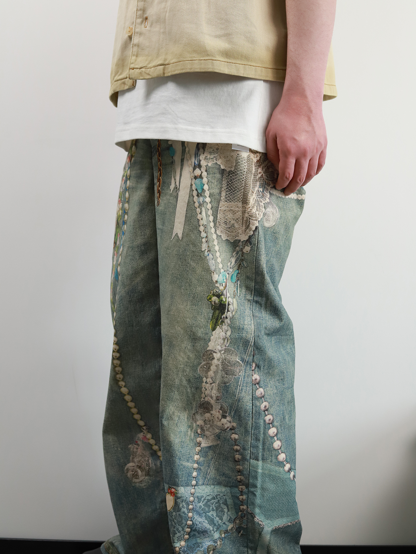 ACNE 3D printed pearl chain jeans