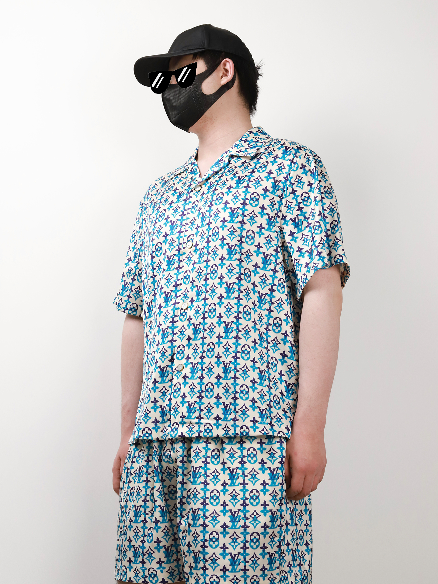 1V mulberry silk blended Cuban collar shirt