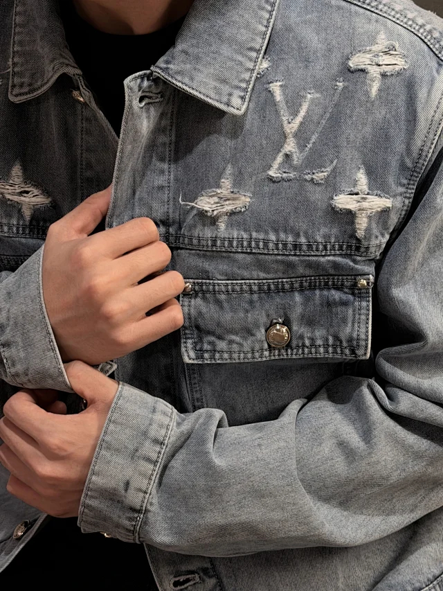 Item ID 9113 1V High-end custom FW26 Logo single-breasted lapel pocket long-sleeved denim jacket