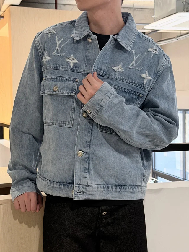 Item ID 9113 1V High-end custom FW26 Logo single-breasted lapel pocket long-sleeved denim jacket