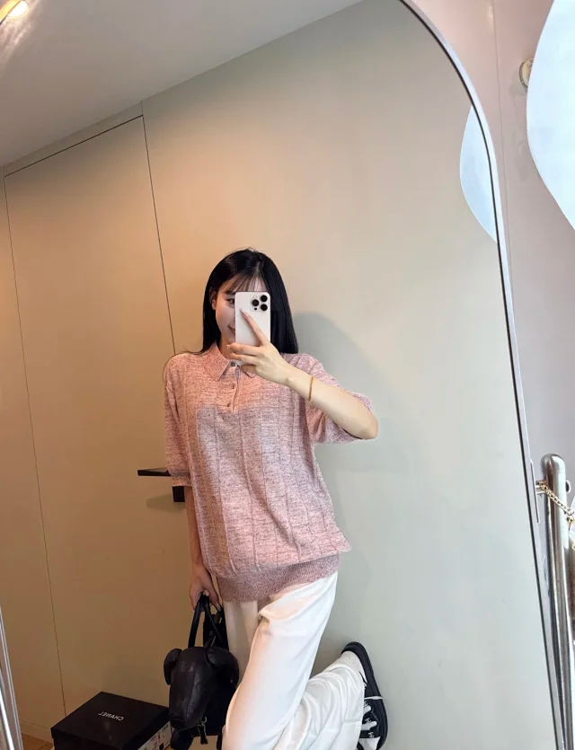Item ID 9047 Loro 80 Linen Blended Fabric Knitted Polo Breathable Casual Short Sleeve Polo