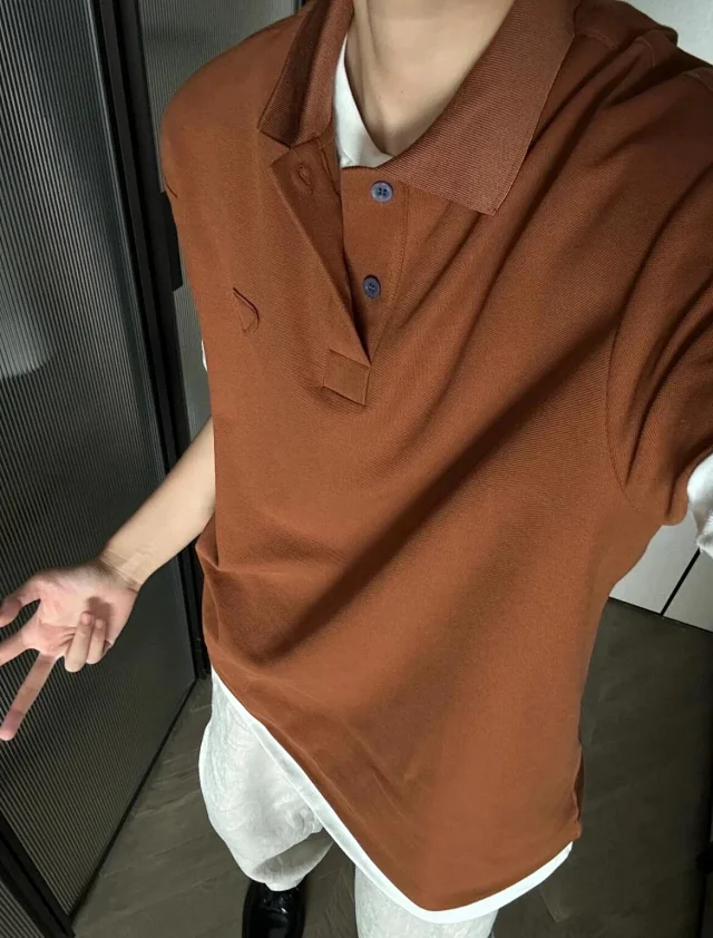Item ID 9050 PRA pure cotton fake two-piece polo shirt with new color scheme, chest patch with triangular logo