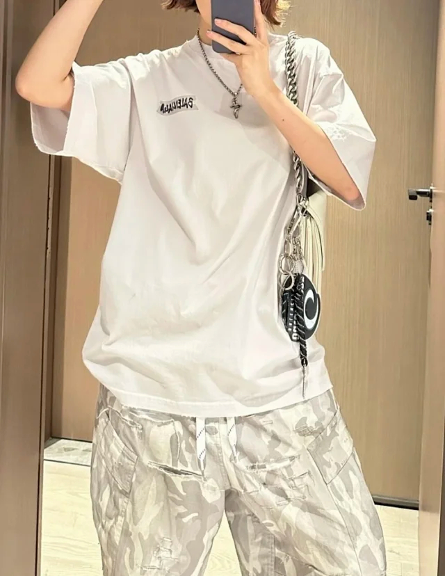 Item ID 9051 BLCG Pattern Paper Series Short Sleeve Retro distressed Round Neck T-shirt Regular Version