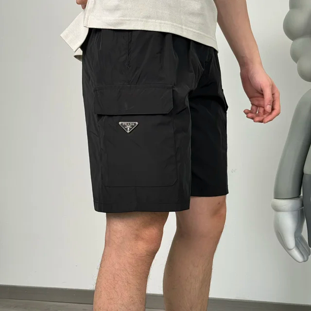 Item ID 9054 PRA Recycled Nylon Series Enamel Triangle Logo Elastic Bundle Rope Waist Casual Shorts