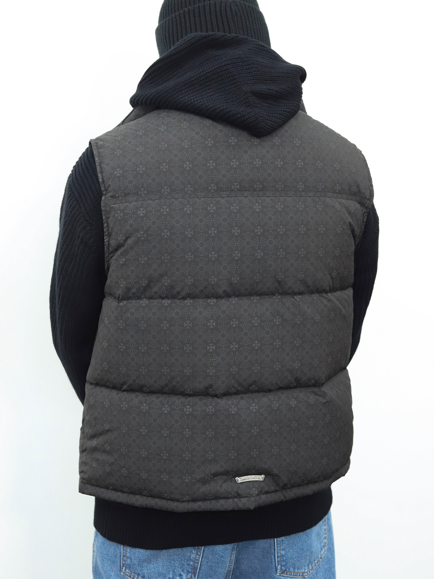 克罗心羽绒马甲 暗纹黑