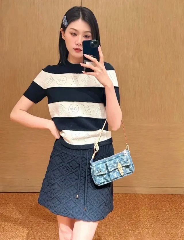 Item ID 9060 1V PA Denim Danning Chain Head Hanging Fabric Handheld Shoulder Bag Women's