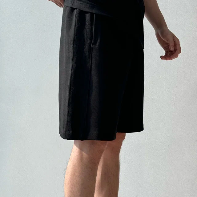 Item ID 9064 D1OR Dark Jacquard Cotton Blended Plain Knitted Oblique Printed Casual Shorts
