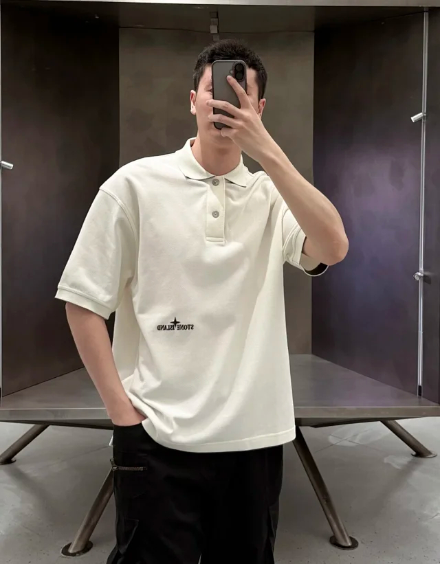 Item ID 9065 SI Customized Vermilion Cloth FLOOFIT Old Money Style LOGO Button Short Sleeve Polo Shirt