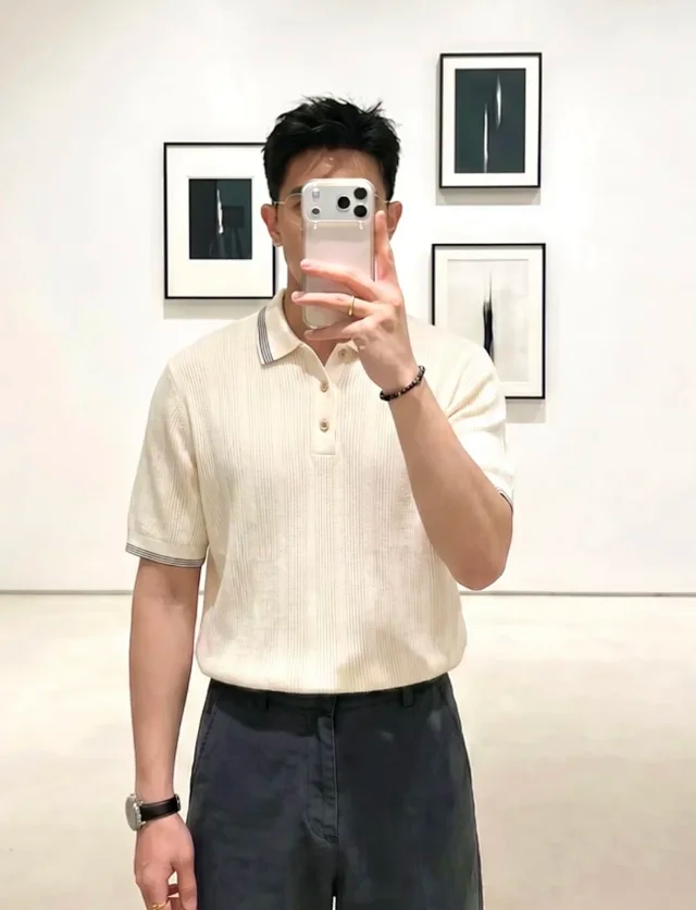 Item ID 9083 BC 32 Double Strand Yarn Solid Color Cotton Texture Ribbed Knitted Short Sleeve Polo Shirt