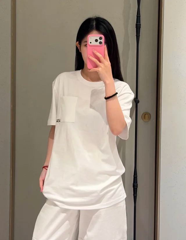 Item ID 9086 LOE Two Color Fixed Dyeing Yarn Precollection Series Cotton Solid Color Short Sleeve T-shirt Loose Edition