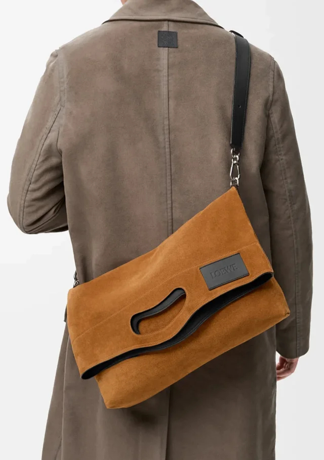 Item ID 9088 LOE Bob special structure hand-held hollowshoulder bag imported thick suede foldable design leather patch cowhide