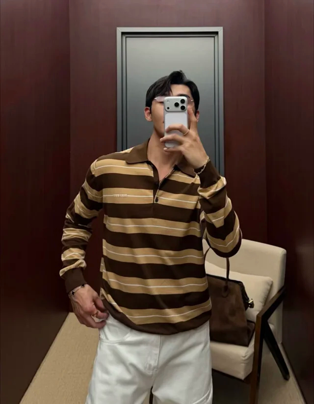 Item ID 9105 M1UM1U Dyed yarn, flatbed machine circular knitting SS25 summer series cotton knitted embroidered logo polo shirt,