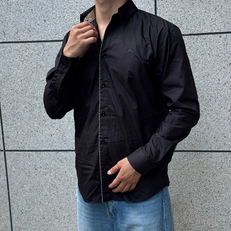 Item ID 9098 BBR Battle Horse Embroidery Dye-to-Color Yarn 40-Count Mercerized Twill SS26 Long-Sleeve Checkered Rolled-Edge Cotton Poplin Shirt