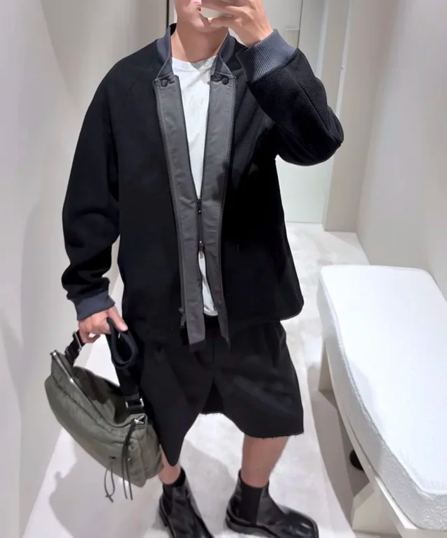 Item ID 9109 Maison Margiela Wool and Cashmere Blend Fabric Woolen Coat, Double-Zipper Design, Patchwork Knitted Zipper Long-Sleeve Jacket Coat