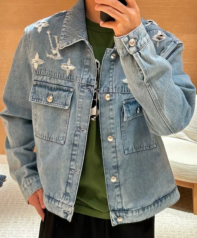 Item ID 9113 1V High-end custom FW26 Logo single-breasted lapel pocket long-sleeved denim jacket