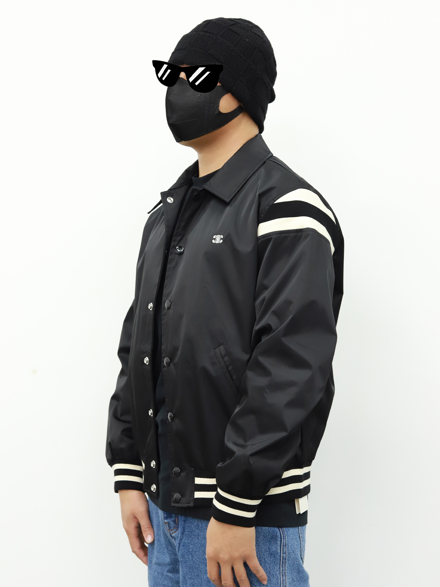 Celine 领子棒球扣子夹克 黑色