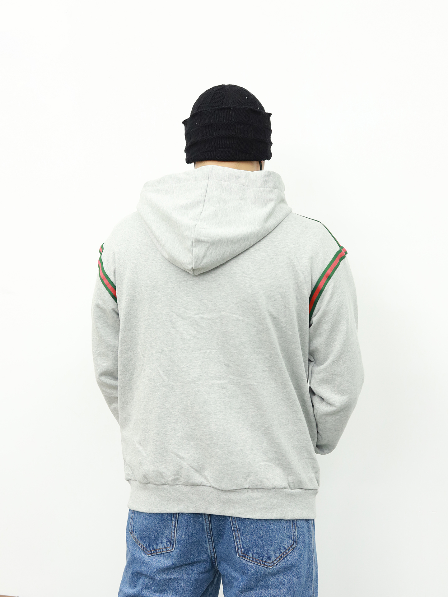 Gucci条纹连帽卫衣 灰色