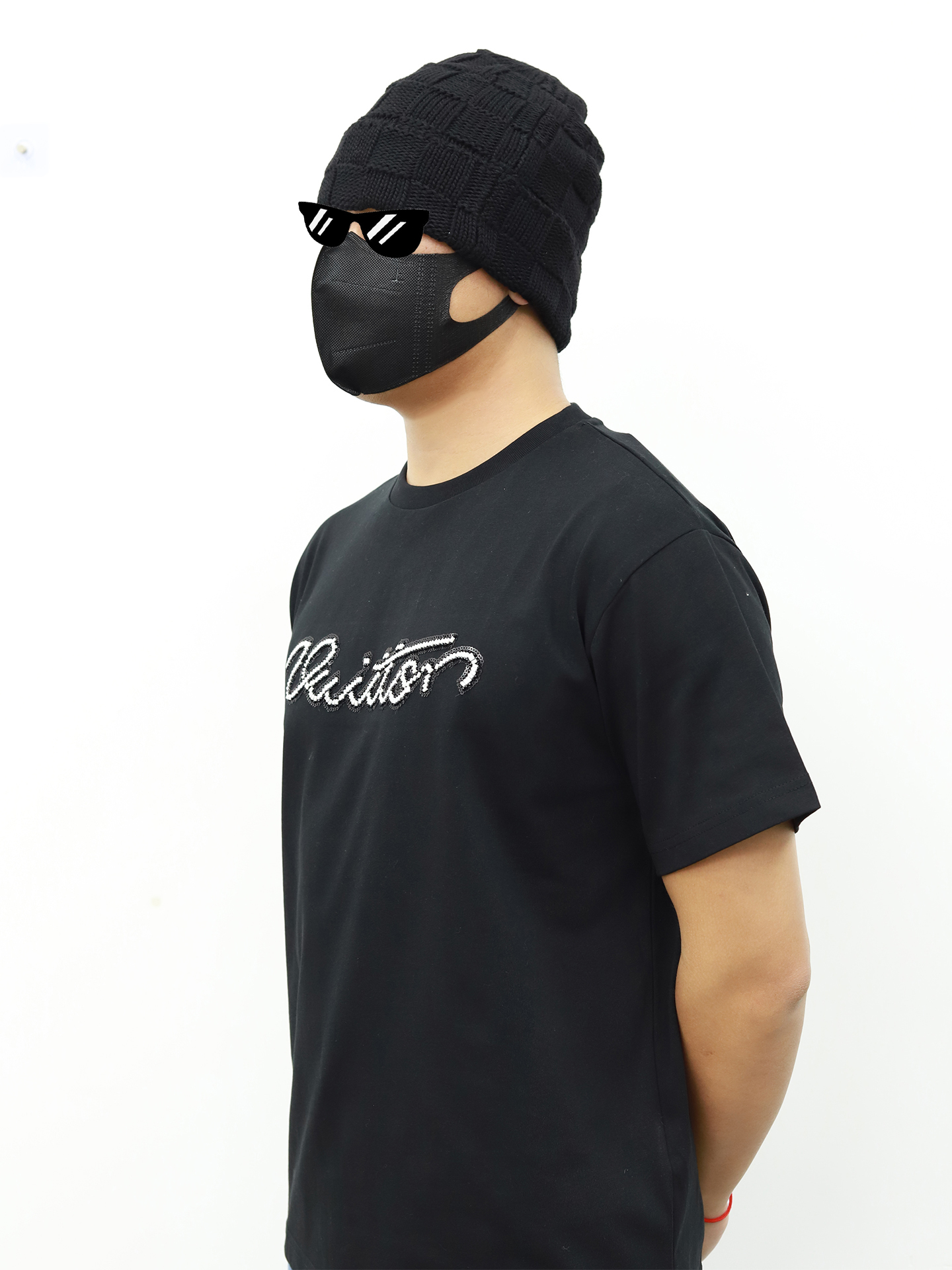 LV 镶钻字母短袖 黑色