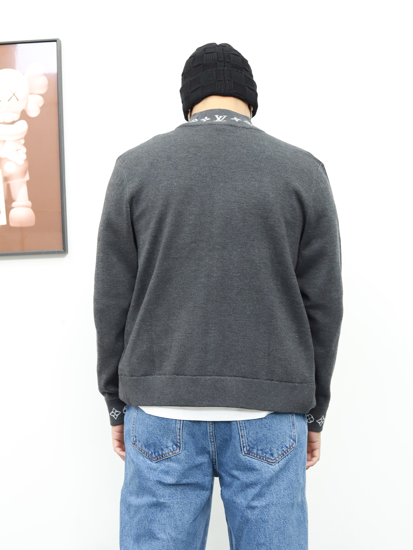 1V Knitted Collar Jacquard Zip Up