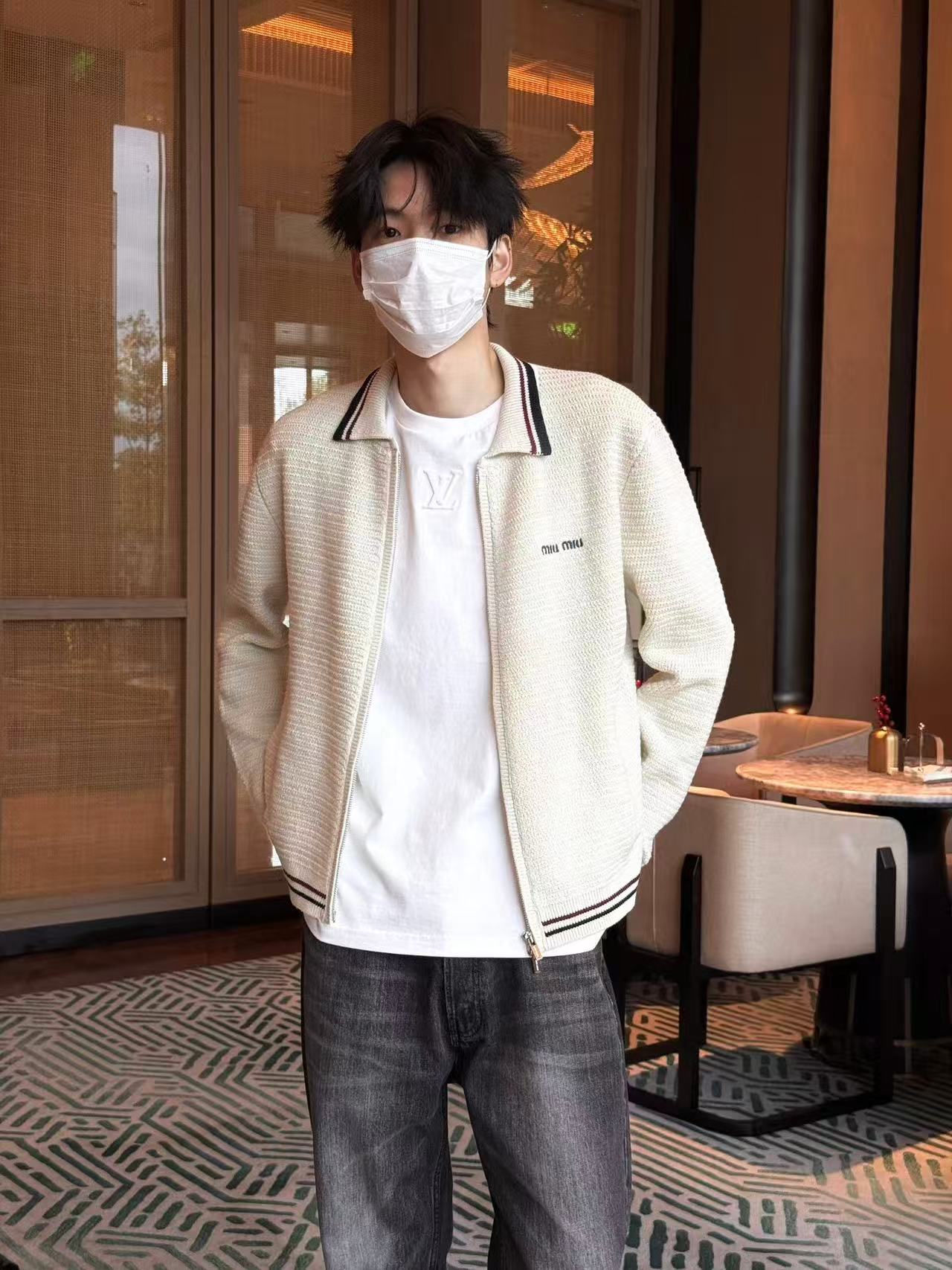 Miu Knitted Striped Zipper Jacket