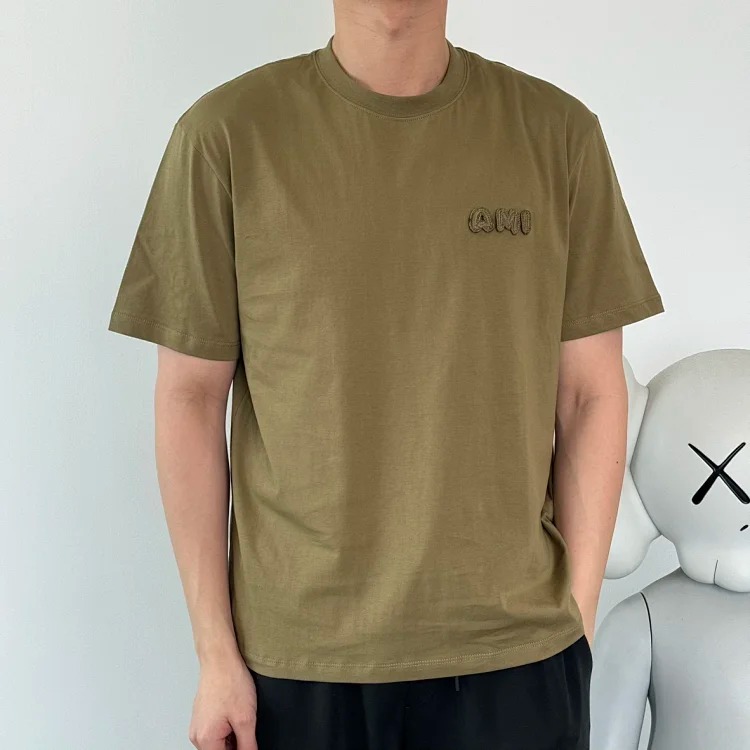 Ami Crochet Letter Round Neck Short Sleeve Night Osmanthus Green