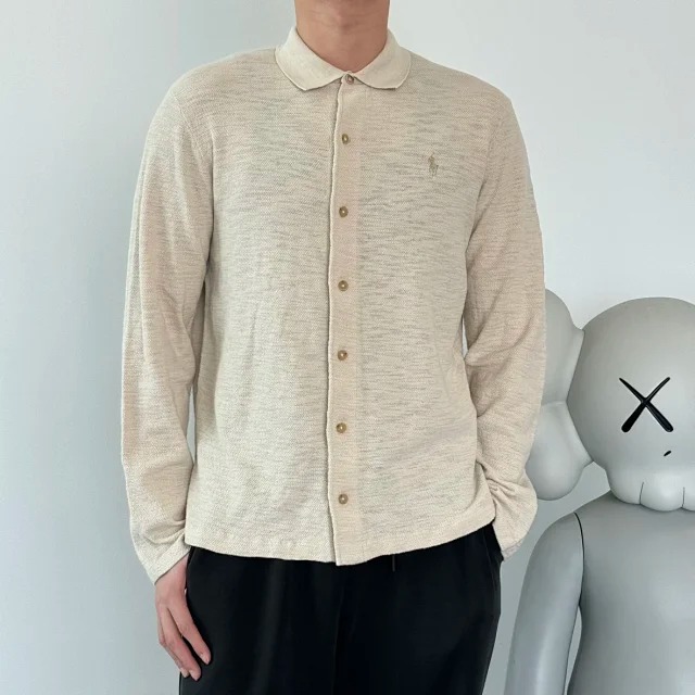 RL Solid color lapel single breasted long sleeved shirt