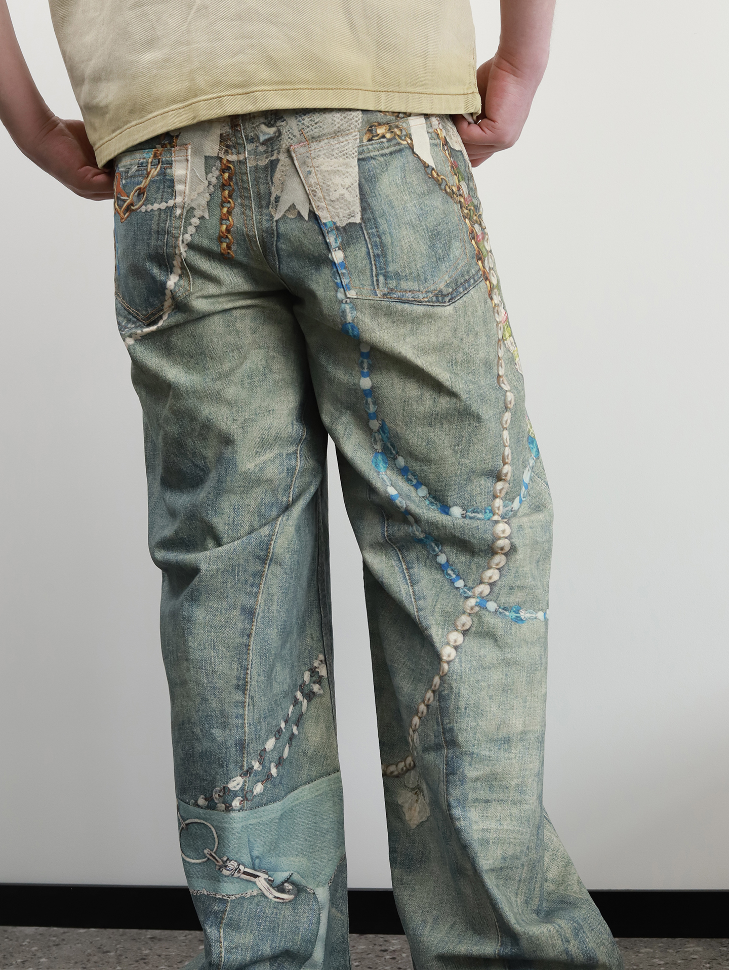 ACNE 3D printed pearl chain jeans