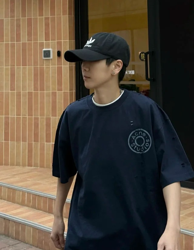 Item ID 9011 Acne FW25 logo printed distressed short sleeved shirt