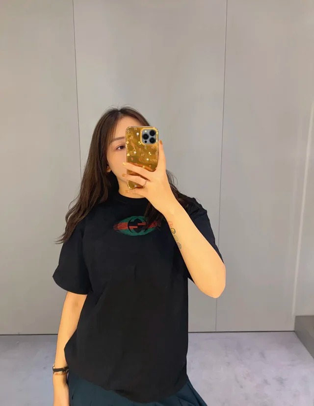 Item ID 9015 GUC Cotton letter printed round neck loose short sleeved shirt