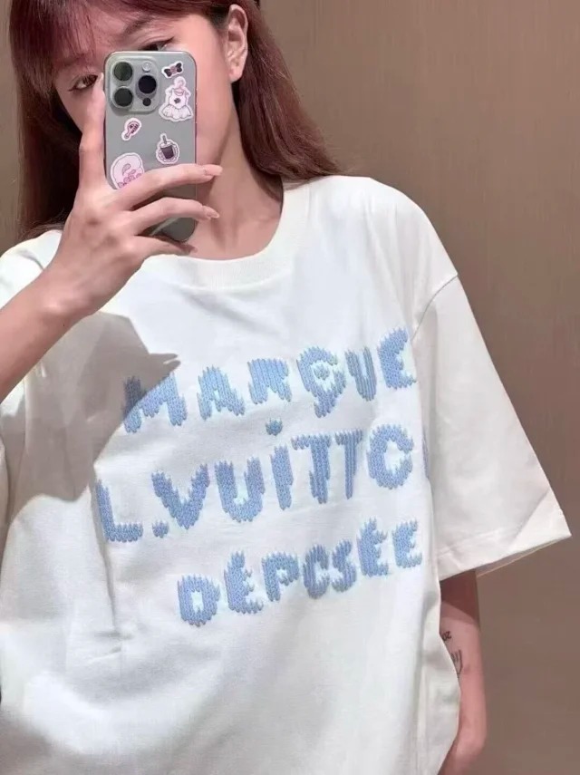 Item ID 9017 1V Pure cotton water soluble letter embroidered knitted T-shirt