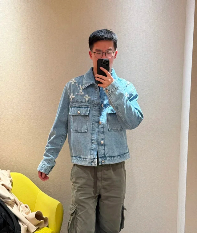 Item ID 9113 1V High-end custom FW26 Logo single-breasted lapel pocket long-sleeved denim jacket