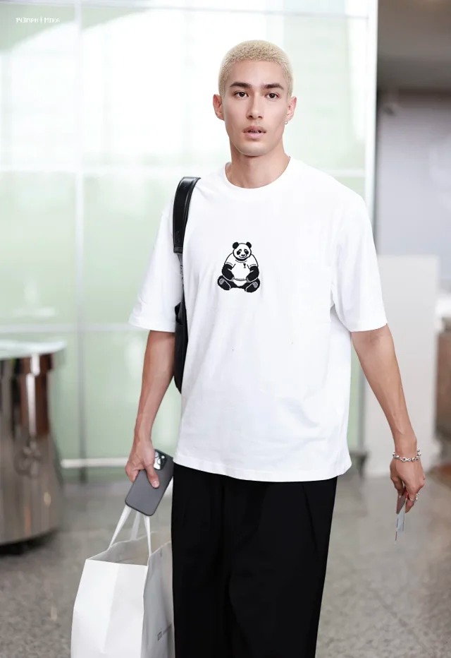 Item ID 9027 AMI Panda Embroidered Knitted Cotton Regular Round Neck Short Sleeve