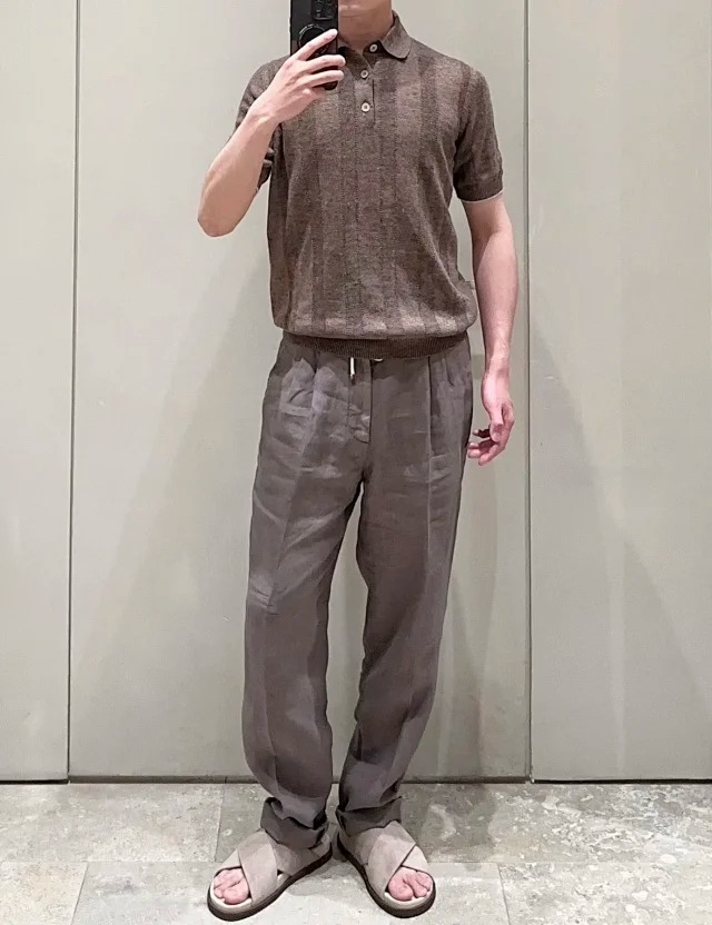 Item ID 9028 BC Two Color Brunello Cucinelli SS26 15% Linen Blended Wide Ribbed Cotton Hemp Knitted Polo Shirt Standard Edition Men's Edition
