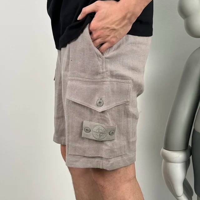 Item ID 9037 SI Stone 100% linen main fabric all accessories customized mid waist straight leg five point casual shorts