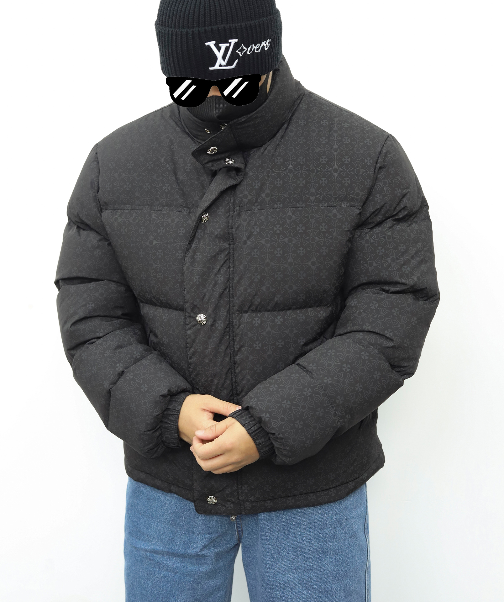 克罗心面包羽绒服 暗纹黑