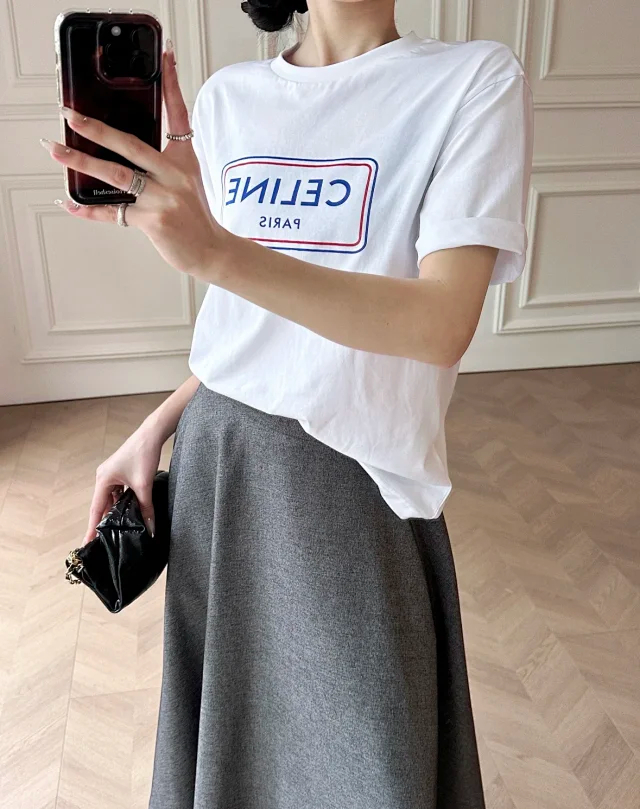 Item ID 9046 CE Imported Water based Adhesive Loose Cotton Knitted Printed Shoulder Sleeve T-shirt