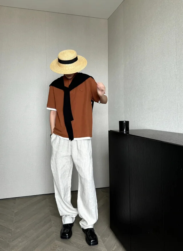 Item ID 9050 PRA pure cotton fake two-piece polo shirt with new color scheme, chest patch with triangular logo
