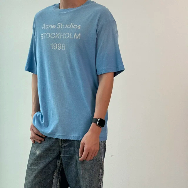 Item ID 9075 Acne Lazy Style 1996 Series Classic Logo Printed Short Slimming T-shirt Unisex