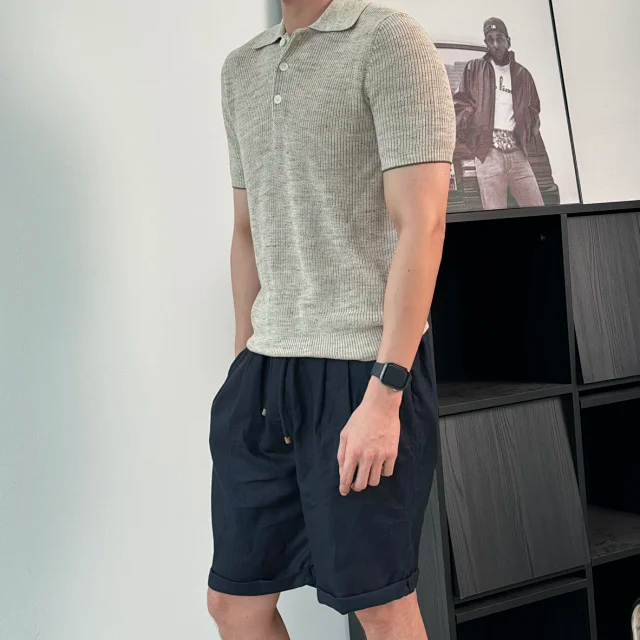 Item ID 9076 BC Natural Beimu Button Ribbed Knitted Collar Cotton Top Polo Shirt