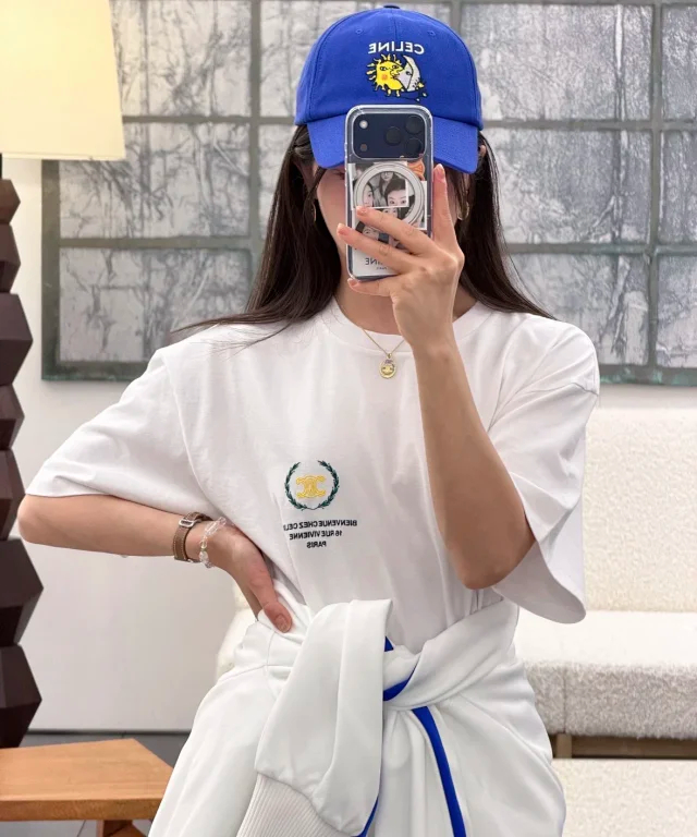 Item ID 9085 CHANE1 Suede Soft Long staple Cotton Fabric Round Neck Logo Embroidered Short Sleeve T-shirt