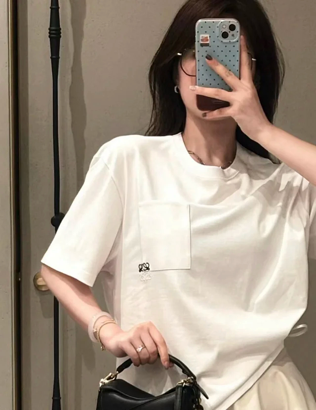 Item ID 9086 LOE Two Color Fixed Dyeing Yarn Precollection Series Cotton Solid Color Short Sleeve T-shirt Loose Edition