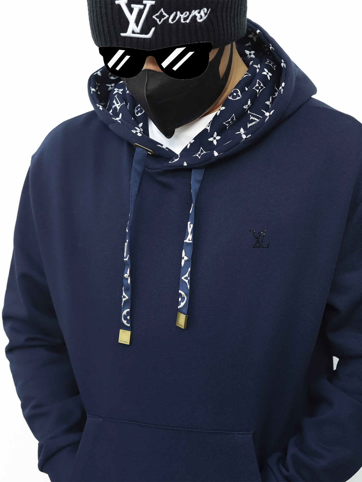 LV连帽抽绳印花卫衣 蓝色