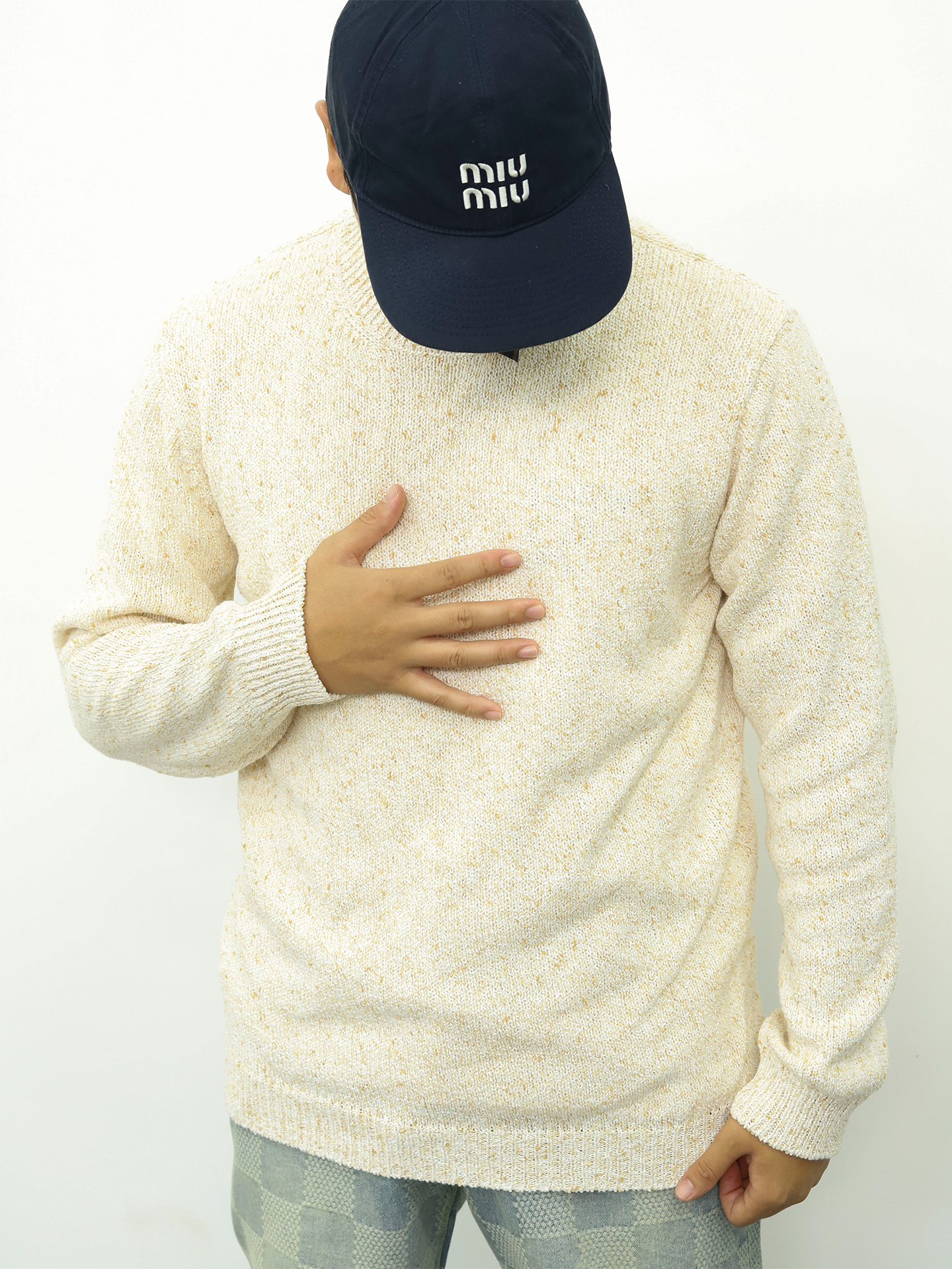 LP套头亚麻点毛衣 米色