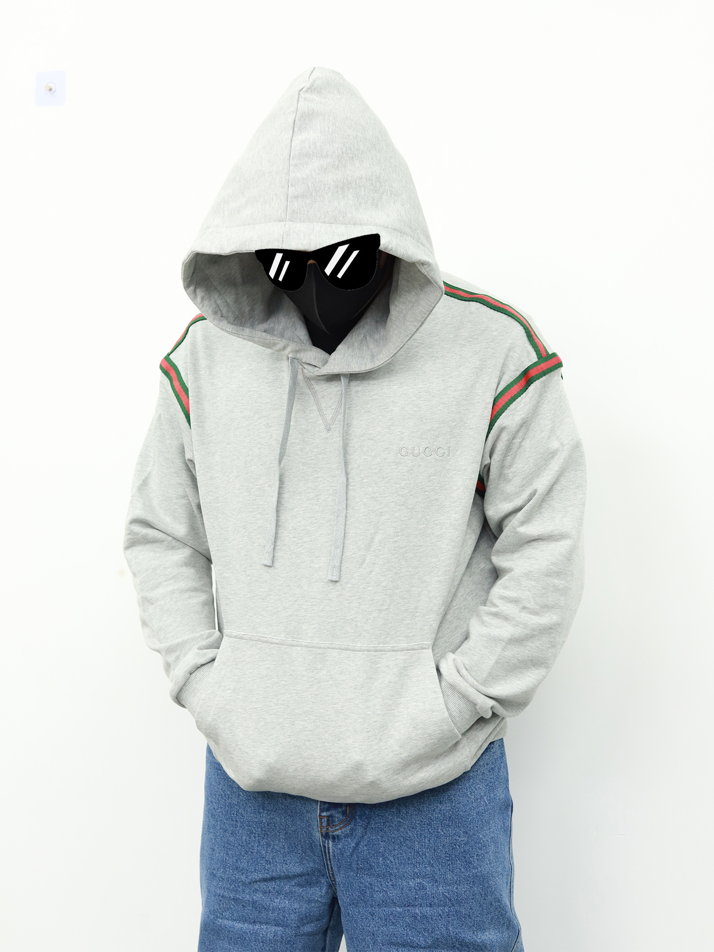 Gucci条纹连帽卫衣 灰色