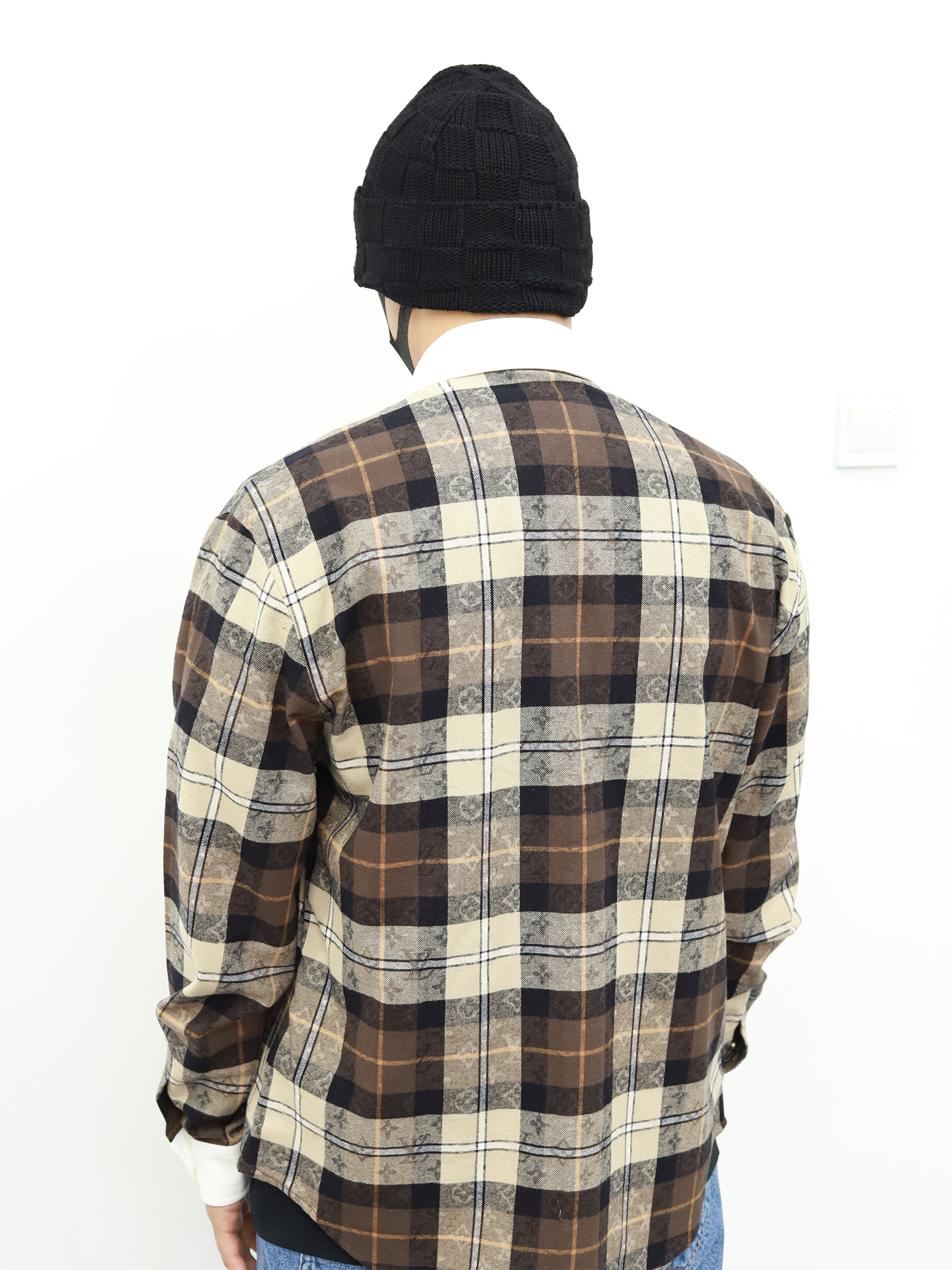 LV 格子印花衬衫 咖色