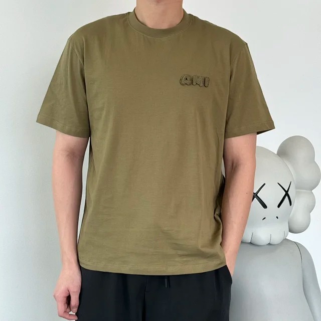 Ami Crochet Letter Round Neck Short Sleeve Night Osmanthus Green