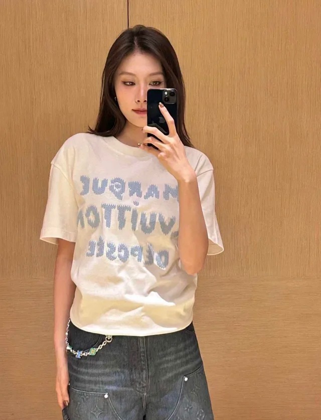 Item ID 9017 1V Pure cotton water soluble letter embroidered knitted T-shirt
