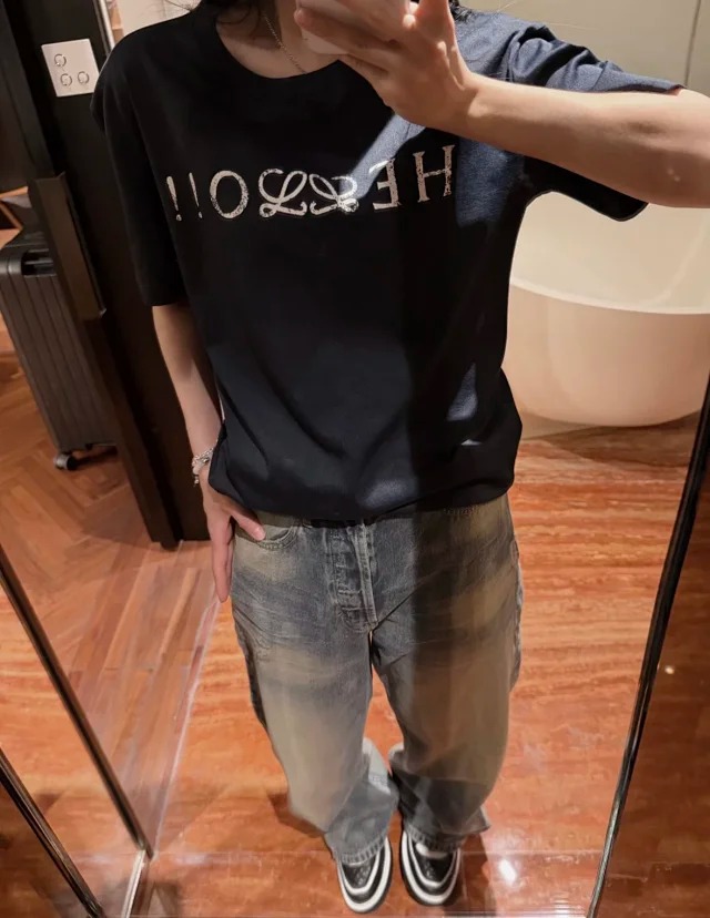 Item ID 9024 Loe SS Series Cotton Blended Letter Printed Hooded Short Sleeve T-shirt