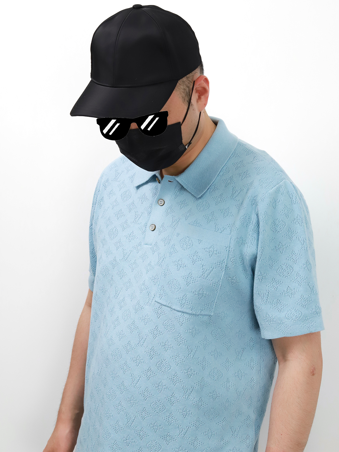 1V hollow-out pocket knitted polo
