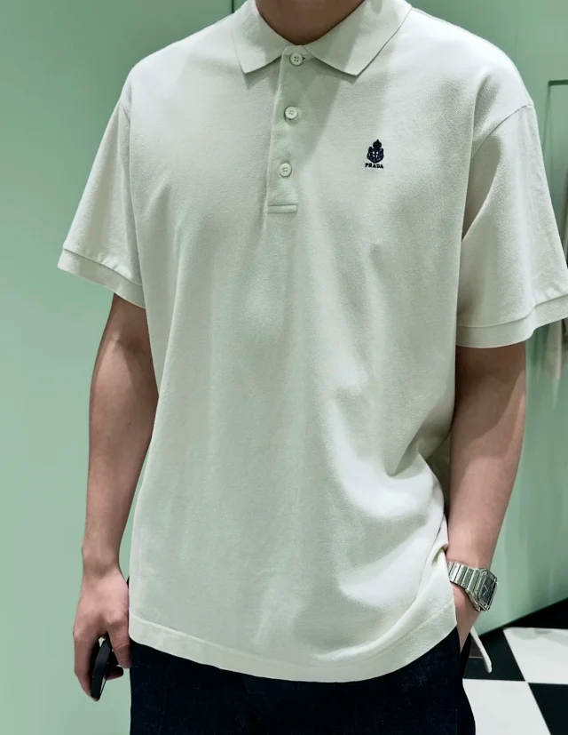 Item ID 9045 PRA breathable vermilion logo embroidered button slim fit short sleeved polo shirt